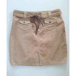 Old Navy Corduroy Skirt Tan Brown Belted Pockets Casual Mini Size 4